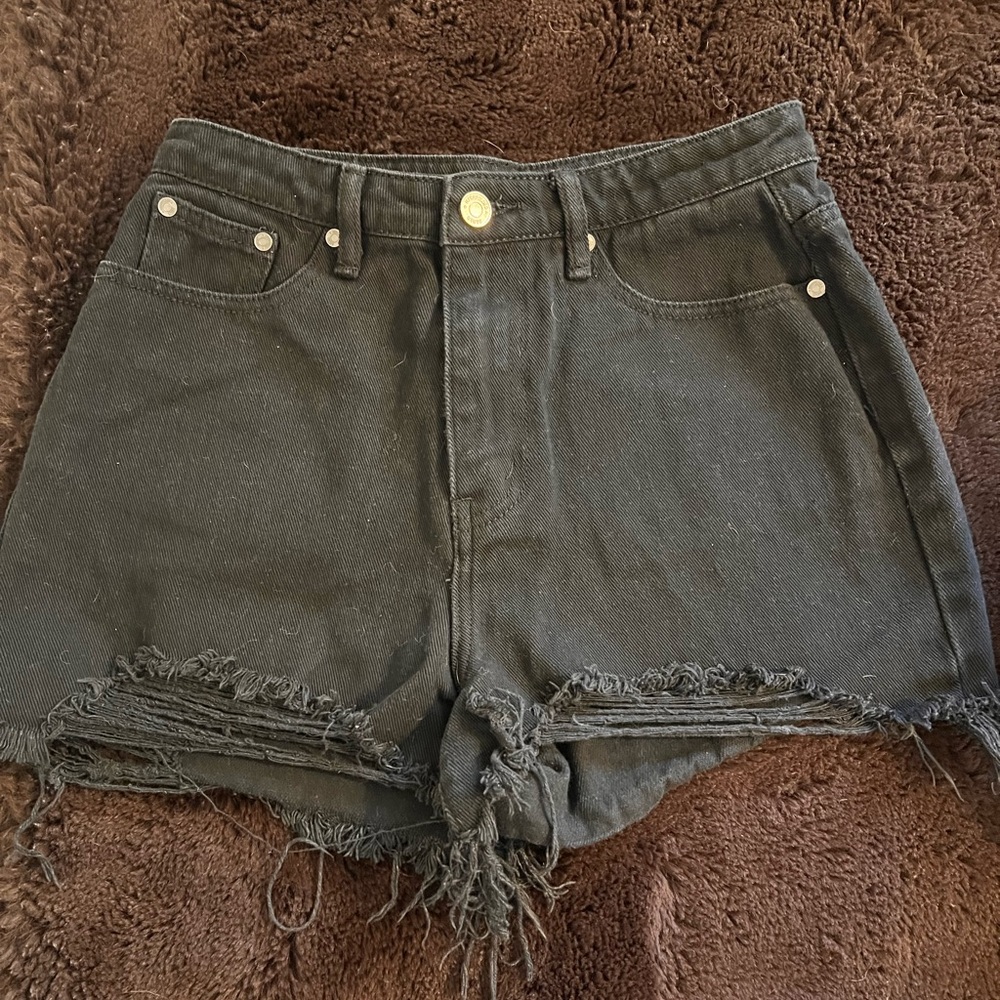 Missguided Black Distressed Denim Shorts